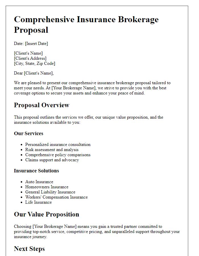 Letter template of comprehensive insurance brokerage proposal.