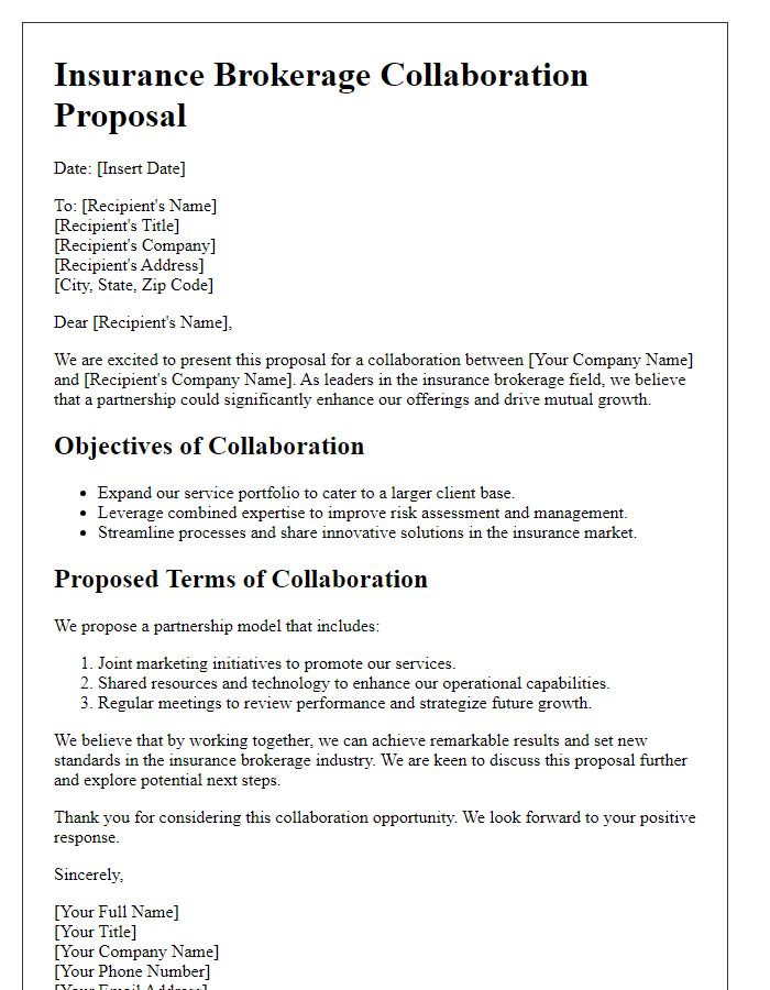 Letter template of insurance brokerage collaboration proposal.