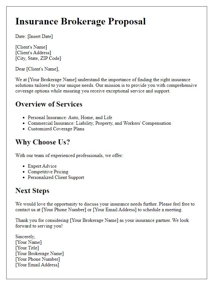 Letter template of insurance brokerage proposal for client acquisition.