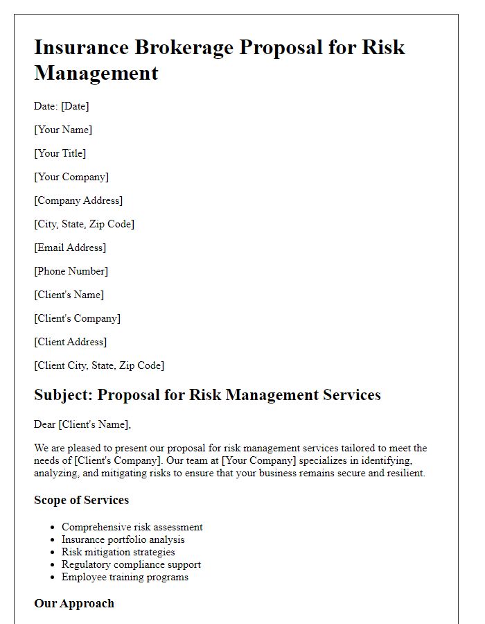 Letter template of insurance brokerage proposal for risk management.