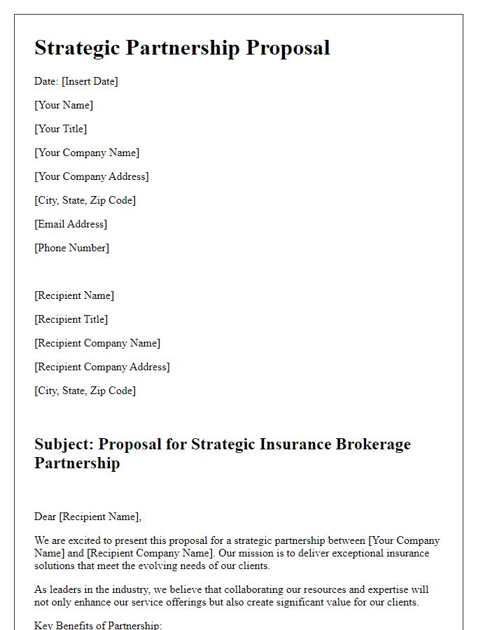 Letter template of strategic insurance brokerage partnership proposal.