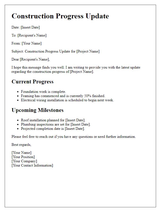 Letter template of construction progress update