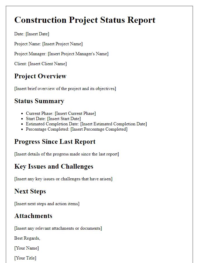 Letter template of construction project status report