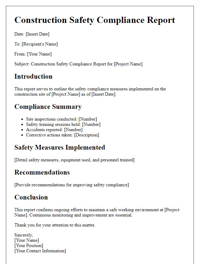 Letter template of construction safety compliance report