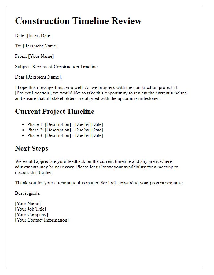 Letter template of construction timeline review