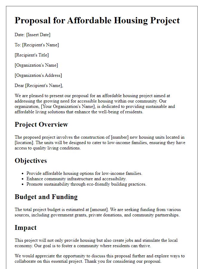 Letter template of affordable housing project proposal