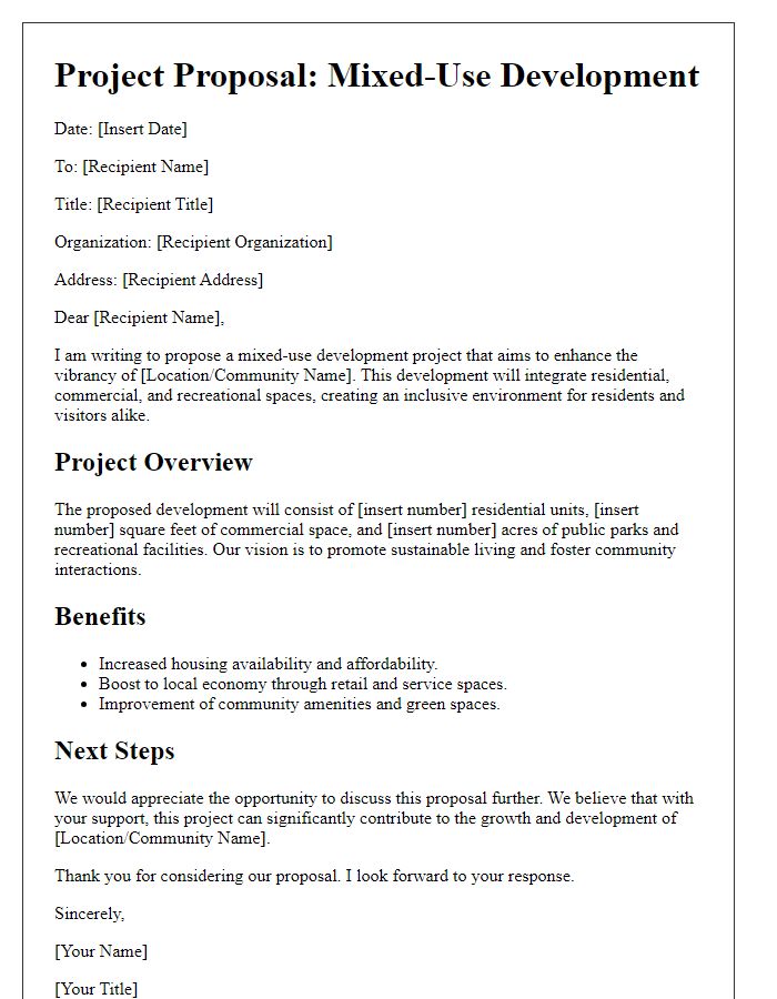 Letter template of mixed-use development project proposal