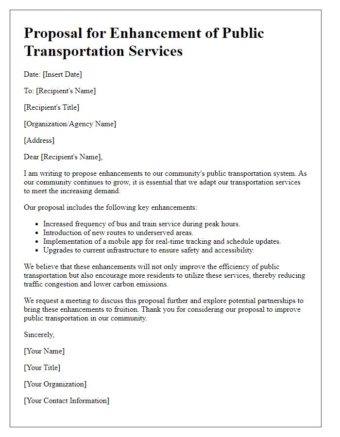 Letter template of public transportation enhancement proposal