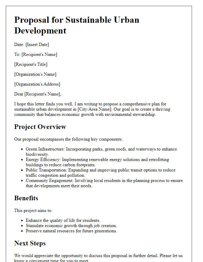 Letter template of sustainable urban development proposal