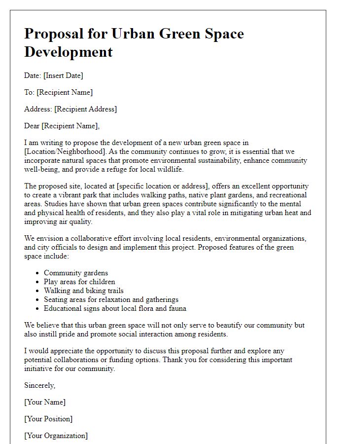 Letter template of urban green space development proposal