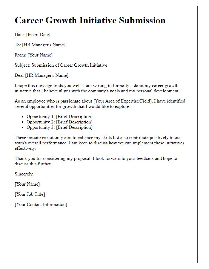 Letter template of career growth initiative submission to HR.