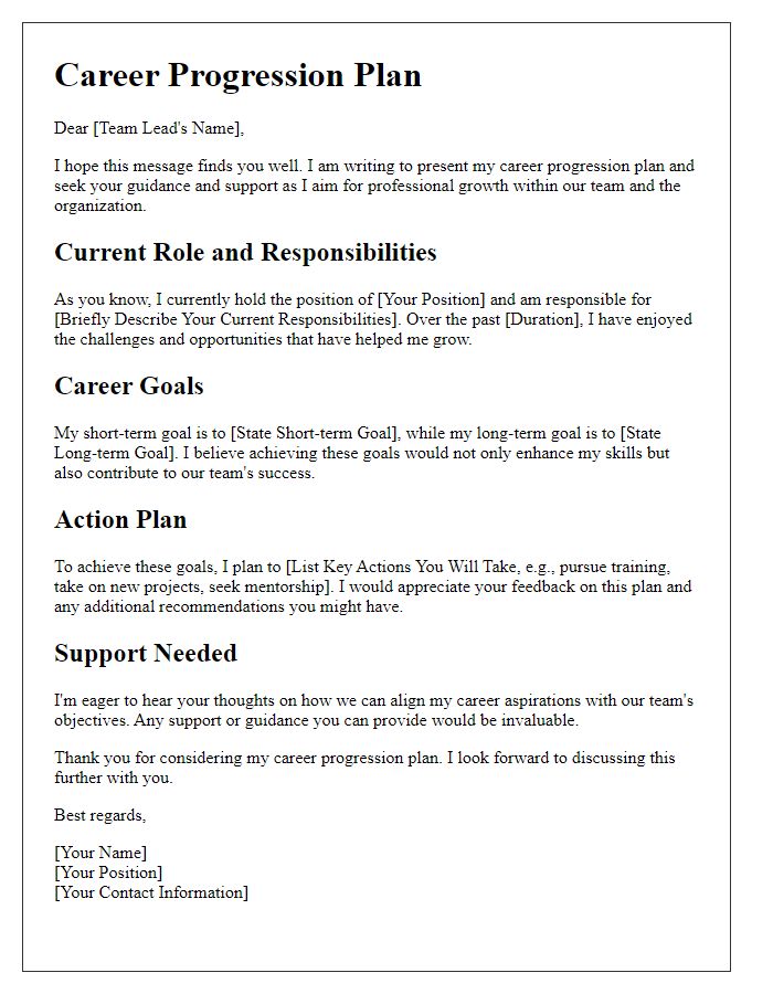 Letter template of career progression plan to your team lead.