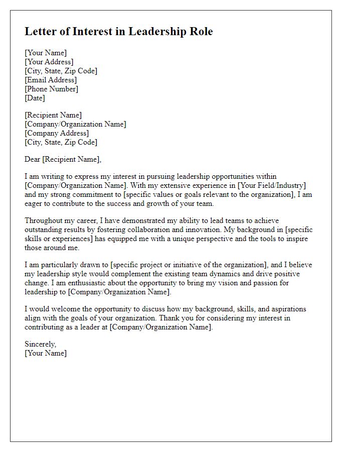 Letter template of expressing interest in leadership roles.