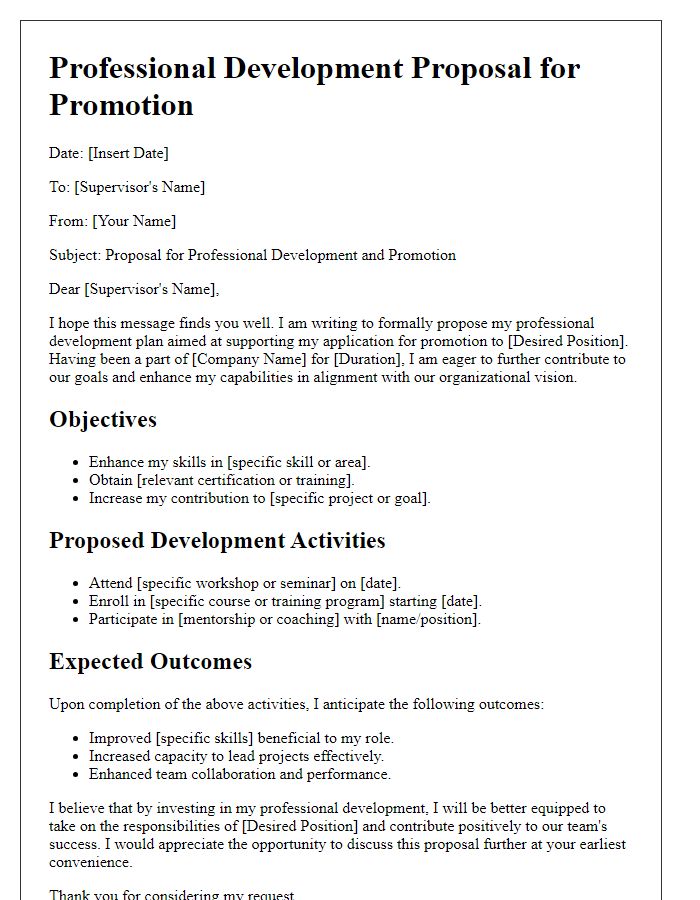 Letter template of professional development proposal for promotion.