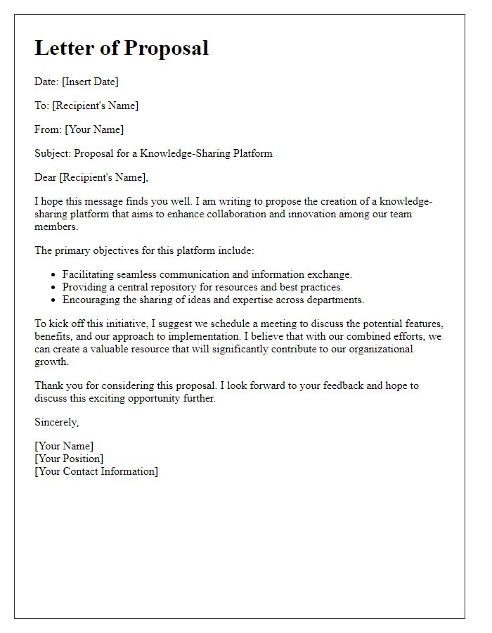 Letter template of approach for creating a knowledge-sharing platform