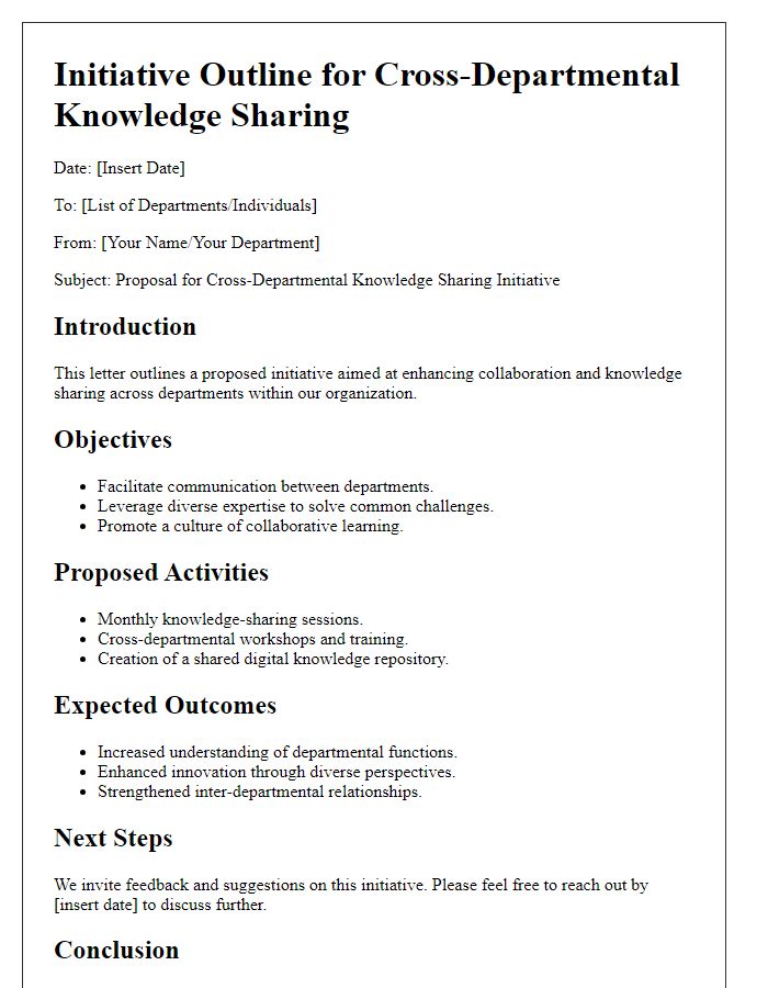 Letter template of initiative outline for cross-departmental knowledge sharing