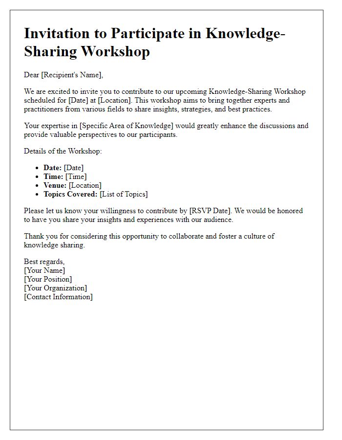 Letter template of invitation to contribute in knowledge-sharing workshop