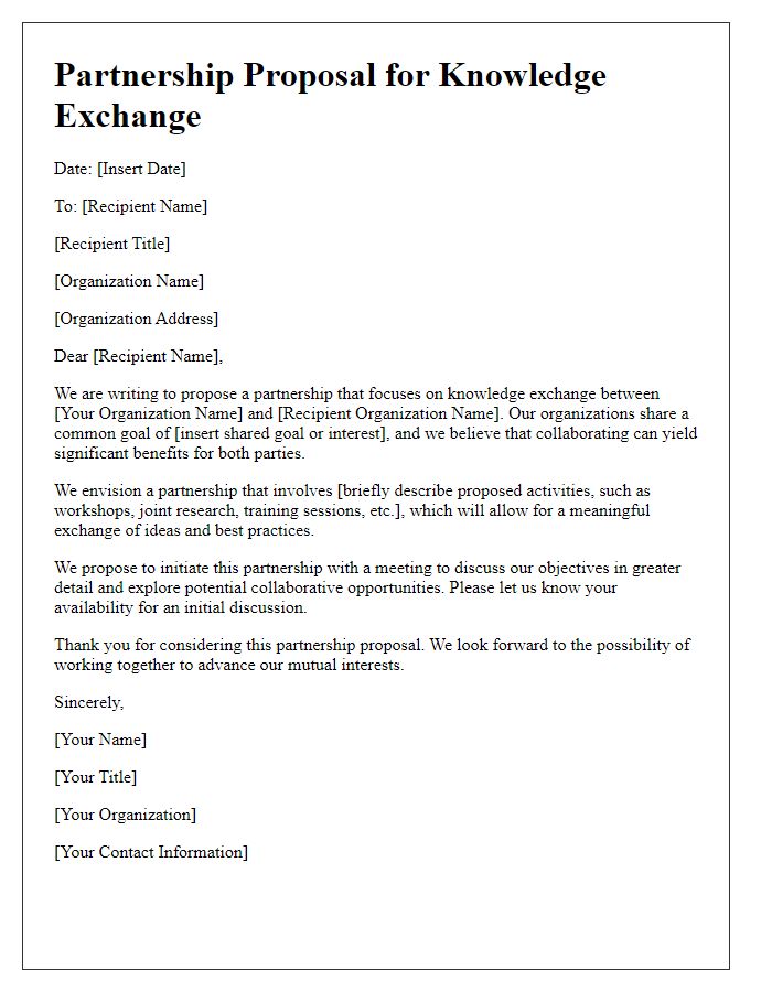 Letter template of partnership proposal for knowledge exchange