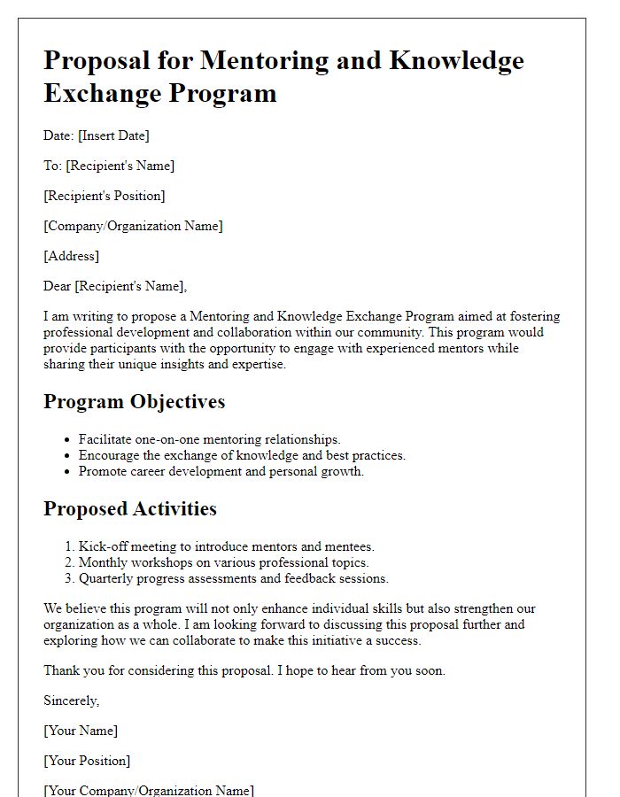 Letter template of proposal for mentoring and knowledge exchange program