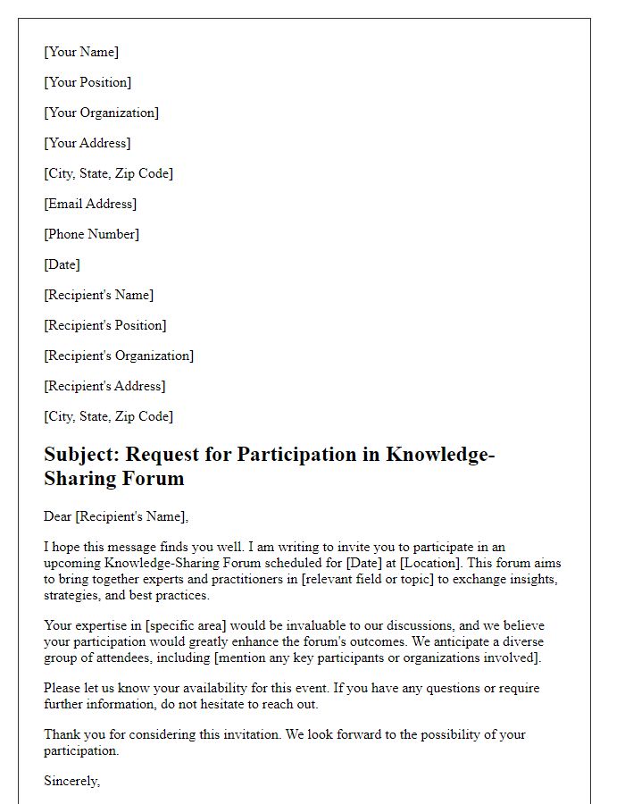 Letter template of request for participation in knowledge-sharing forum