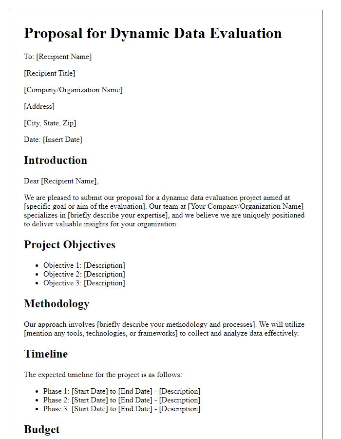 Letter template of dynamic data evaluation proposal