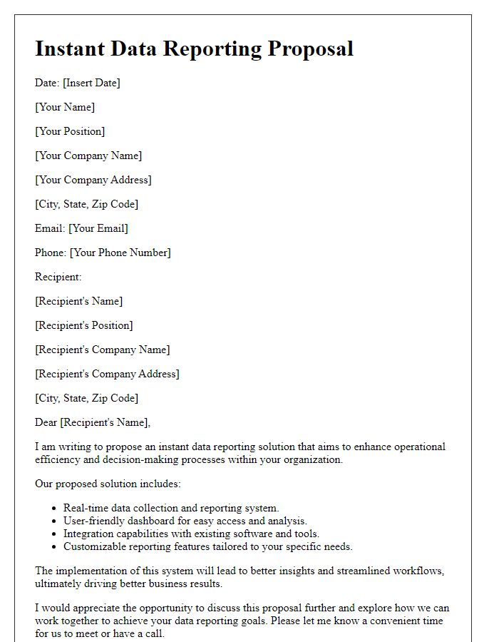 Letter template of instant data reporting proposal