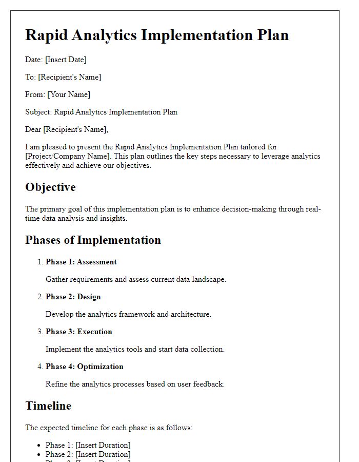 Letter template of rapid analytics implementation plan