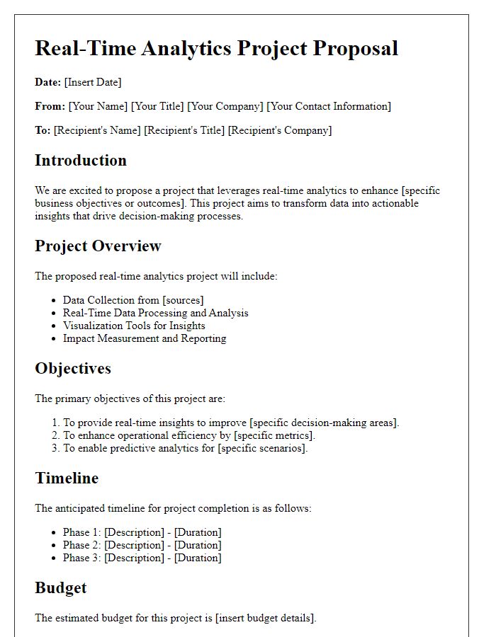 Letter template of real-time analytics project proposal