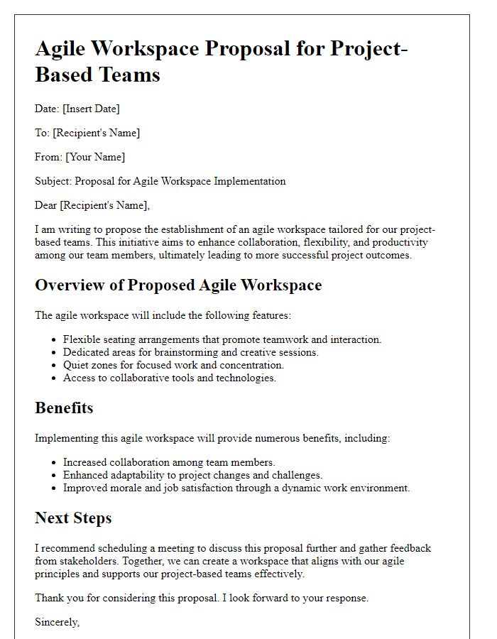 Letter template of agile workspace proposal for project-based teams