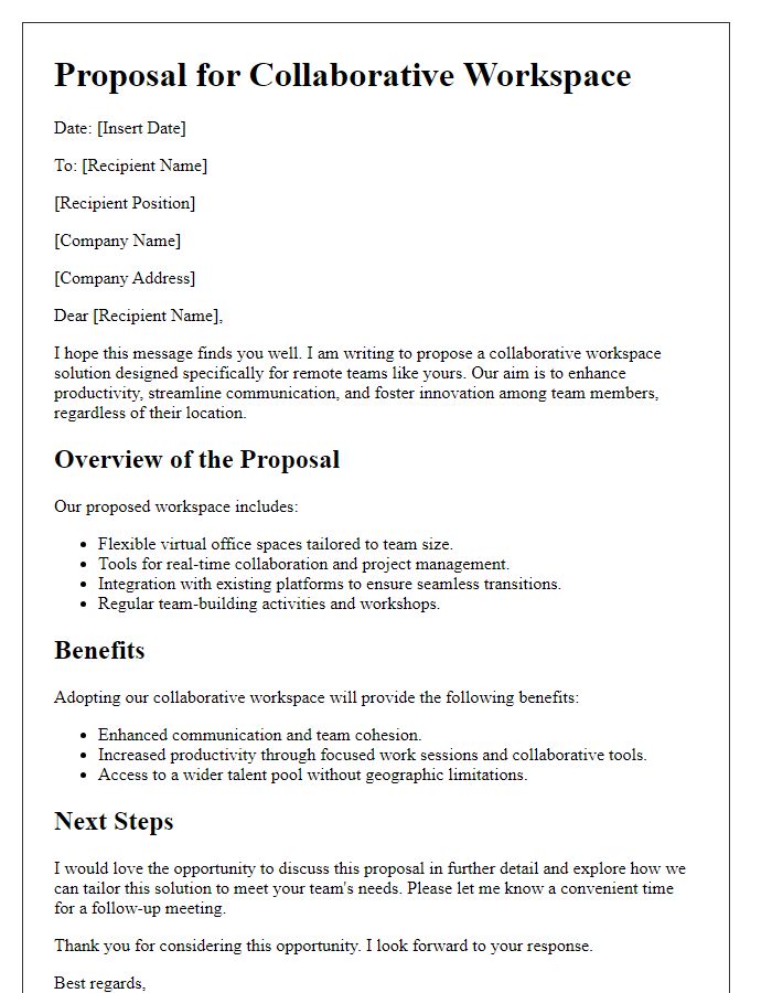 Letter template of collaborative workspace proposal for remote teams