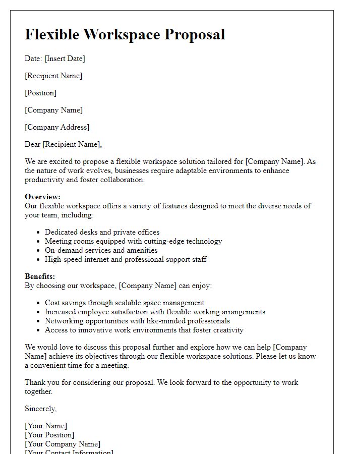 Letter template of corporate flexible workspace proposal for enterprises