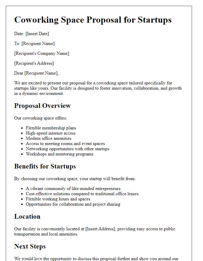 Letter template of coworking space proposal for startups