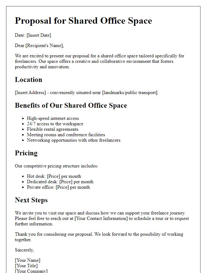 Letter template of shared office space proposal for freelancers