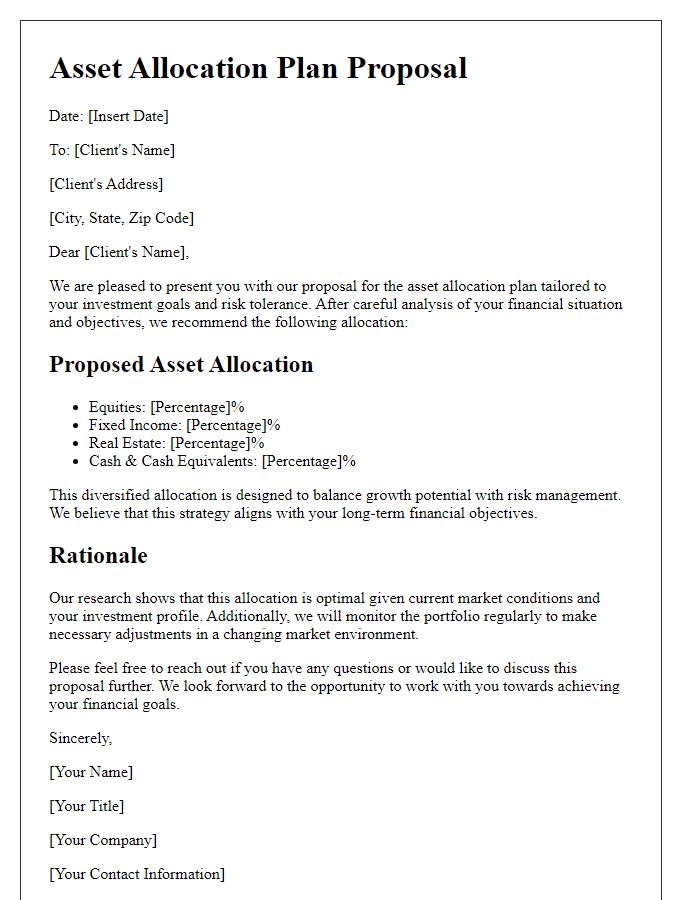 Letter template of asset allocation plan proposal