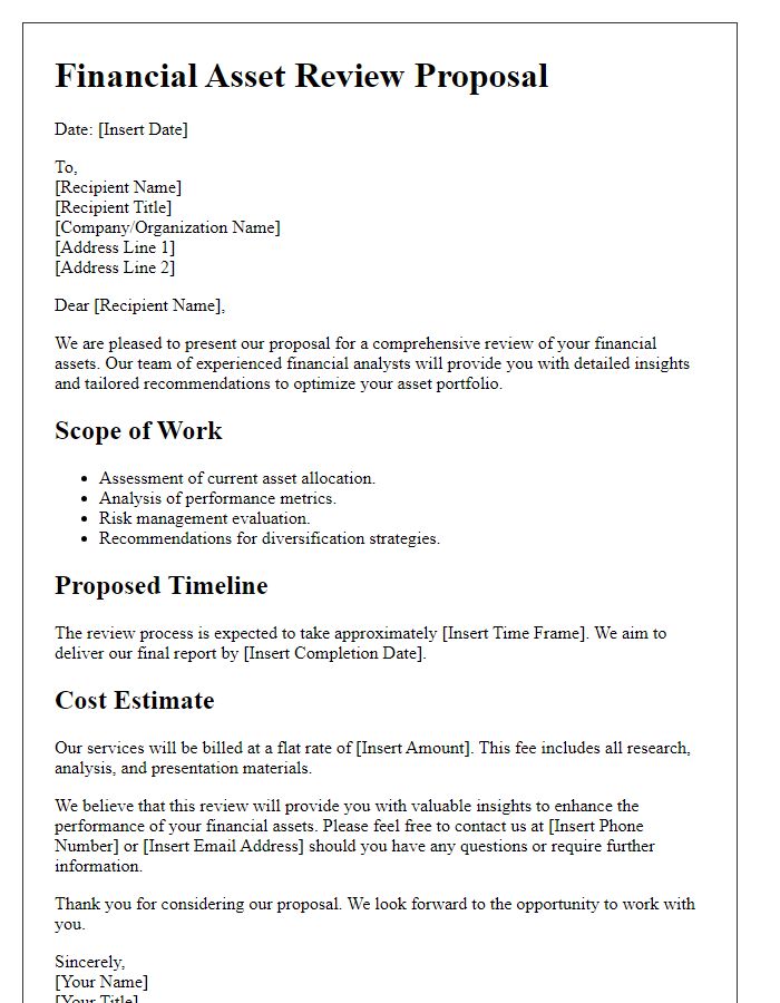 Letter template of financial asset review proposal