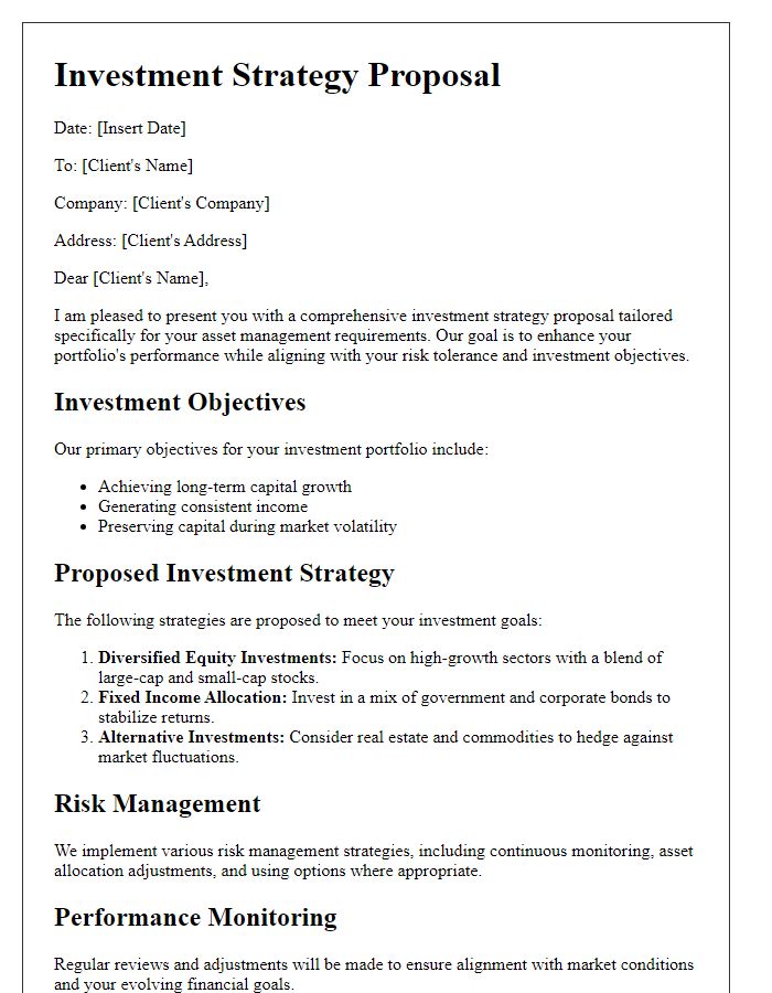 Letter template of investment strategy proposal for asset management