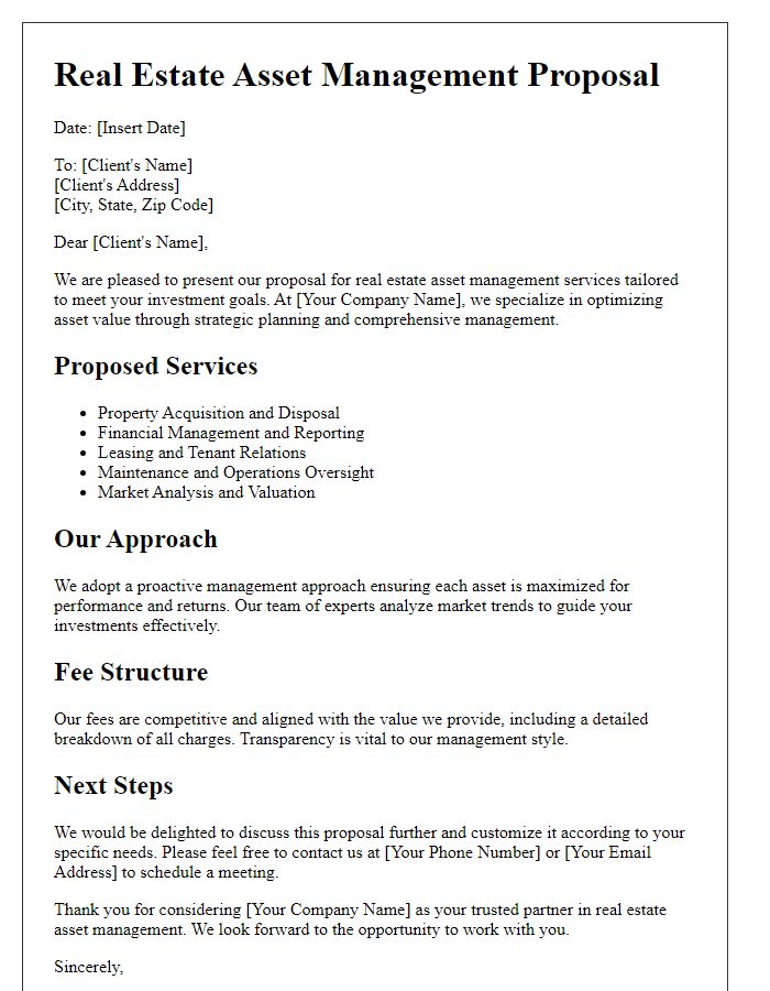 Letter template of real estate asset management proposal