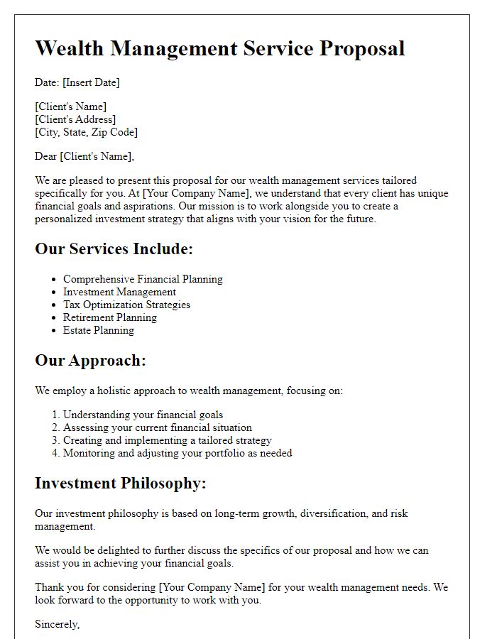 Letter template of wealth management service proposal