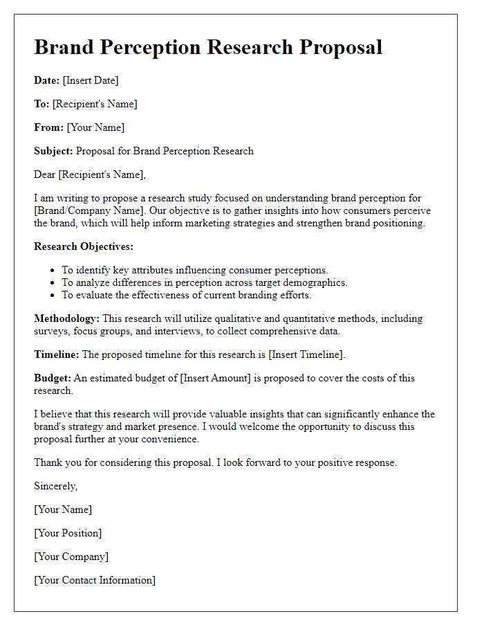 Letter template of brand perception research proposal.