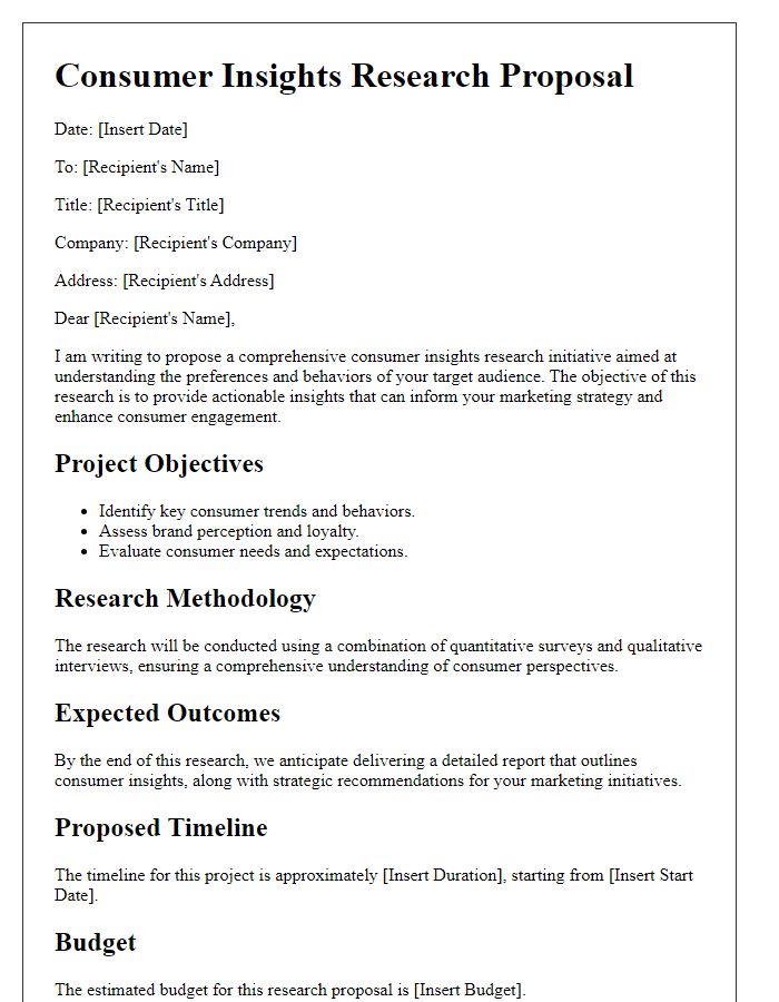 Letter template of consumer insights research proposal.