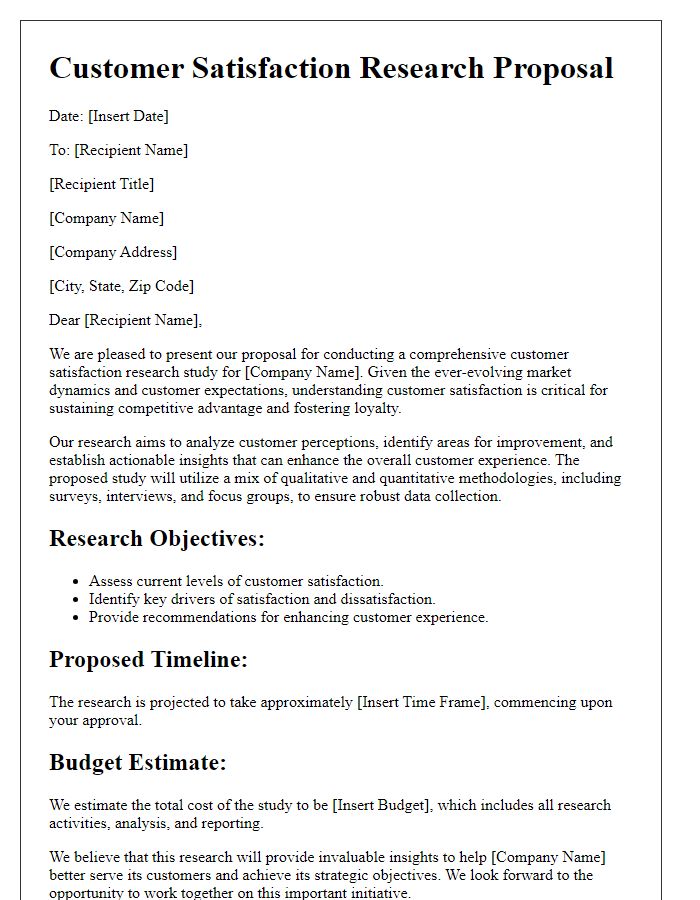 Letter template of customer satisfaction research proposal.