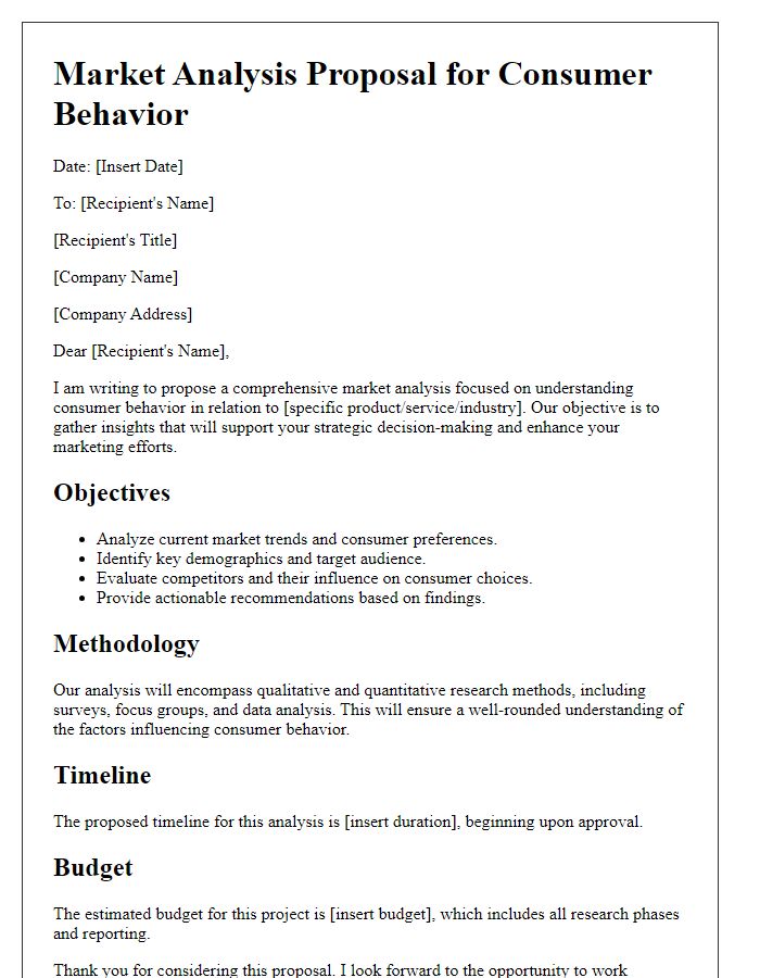 Letter template of market analysis proposal for consumer behavior.