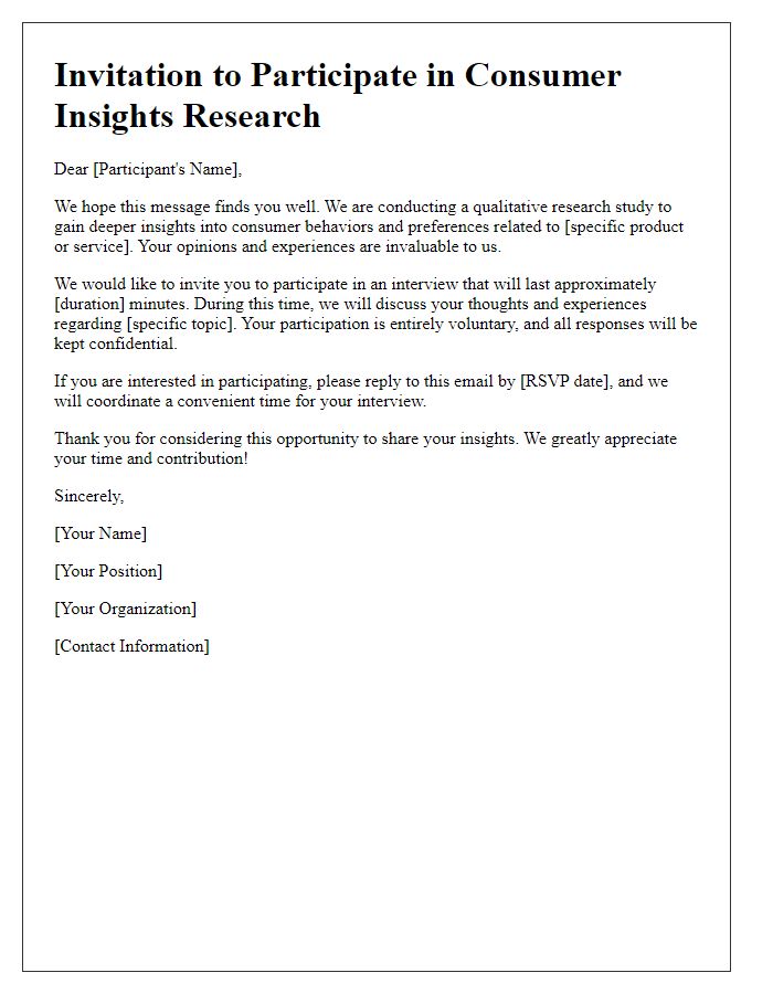 Letter template of qualitative research for consumer insights.