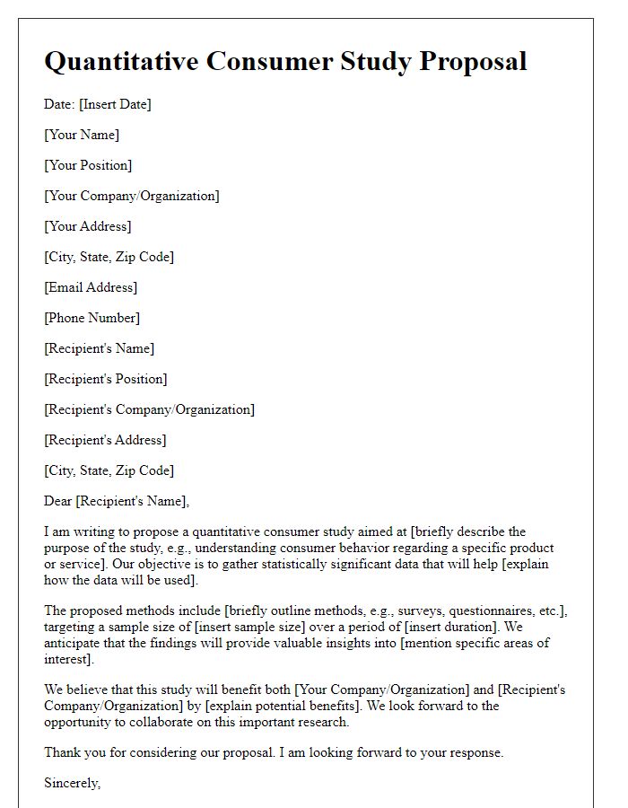 Letter template of quantitative consumer study proposal.