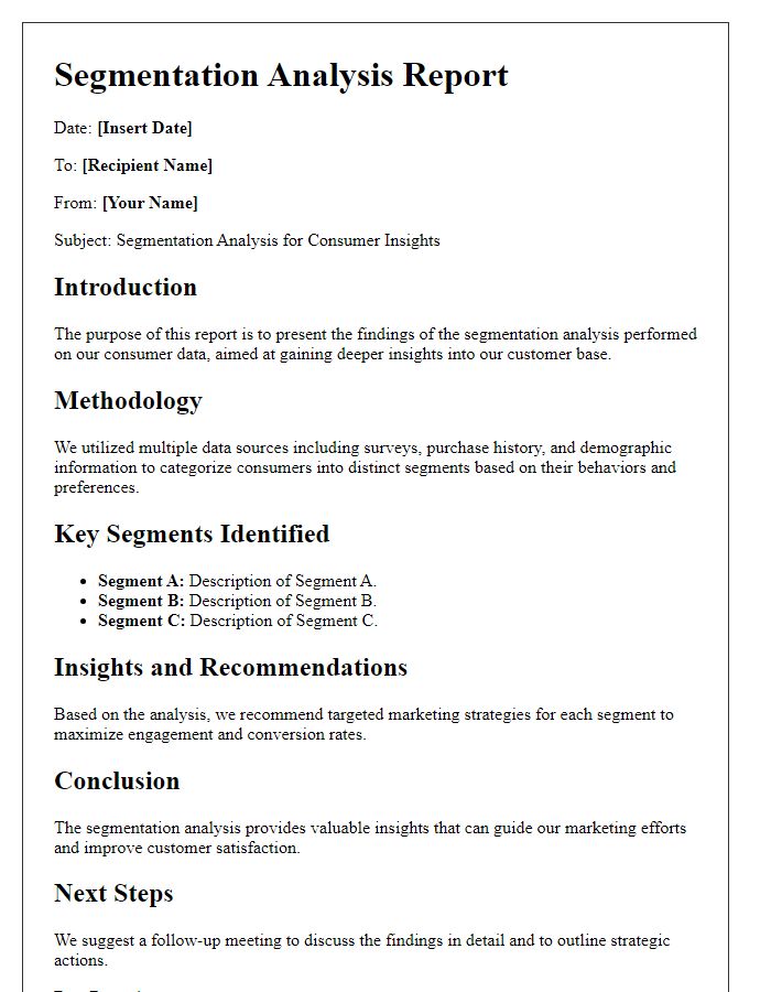 Letter template of segmentation analysis for consumer insights.