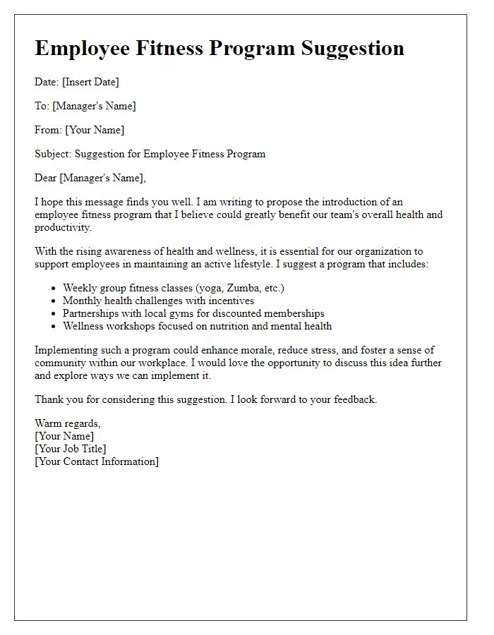 Letter template of employee fitness program suggestion