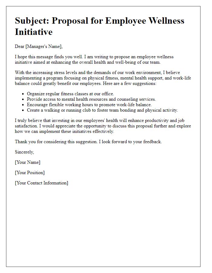 Letter template of employee wellness initiative suggestion