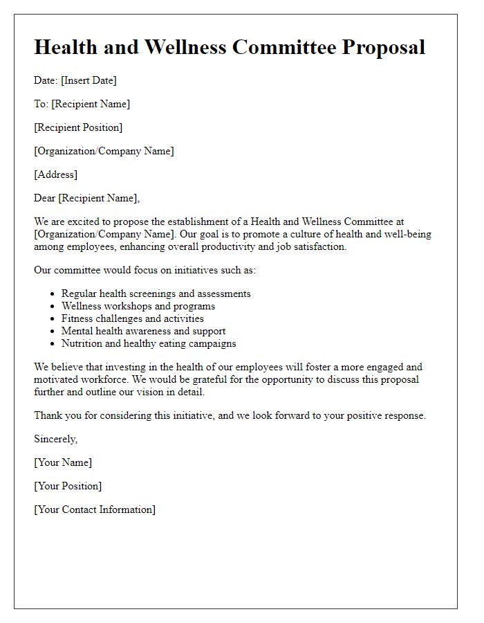 Letter template of health and wellness committee proposal