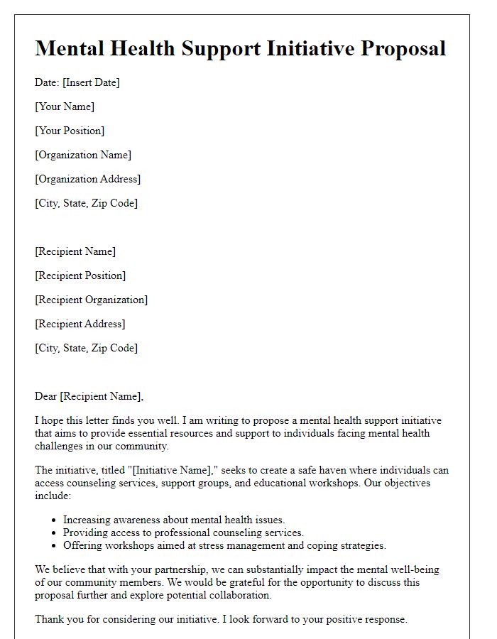 Letter template of mental health support initiative proposal