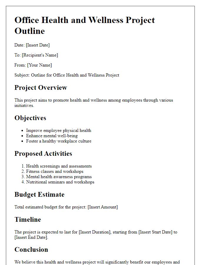 Letter template of office health and wellness project outline